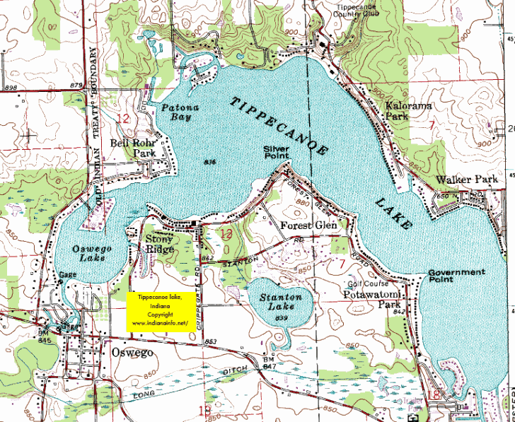 Oswego Lake Map, Tippecanoe Lake Map, Stanton Fishing Map. Indiana Lake Maps gif by sam1028